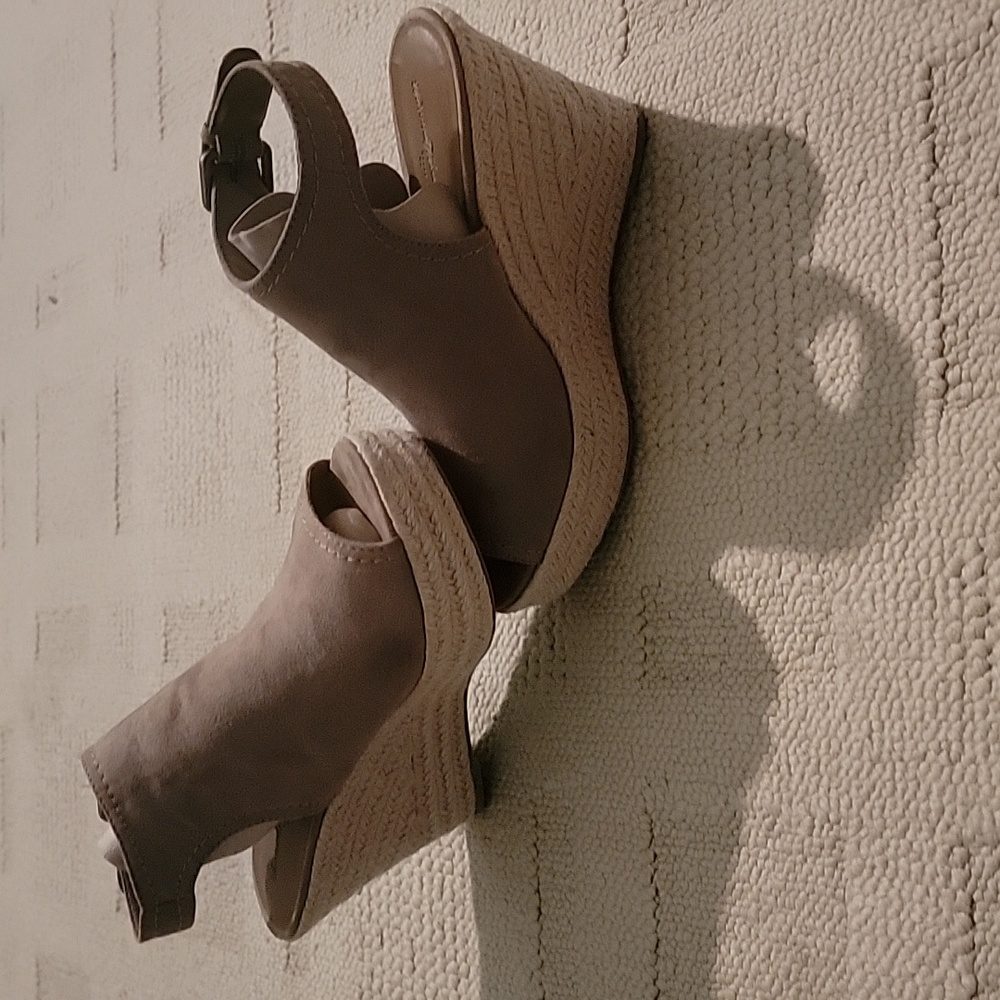 Women's Taupe Microsuede Shield Espadrille Wedge Pump - Picture 9 of 9